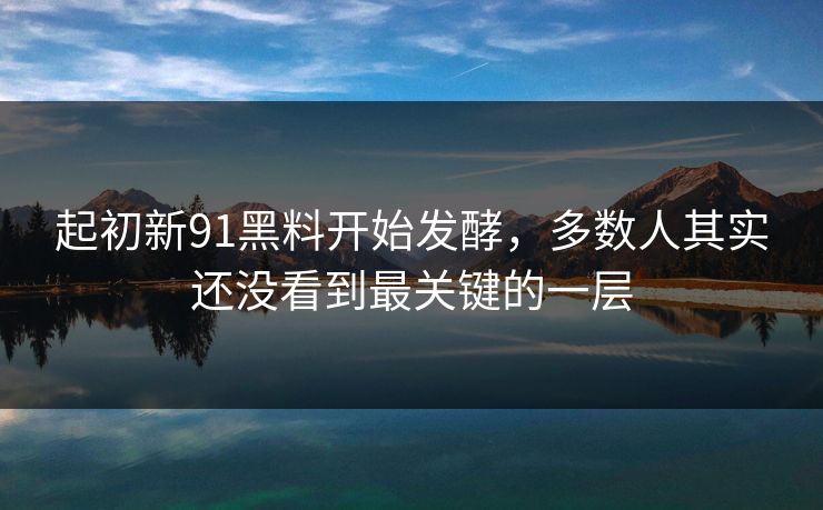 起初新91黑料开始发酵，多数人其实还没看到最关键的一层