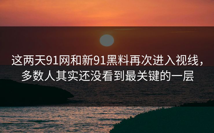 这两天91网和新91黑料再次进入视线，多数人其实还没看到最关键的一层