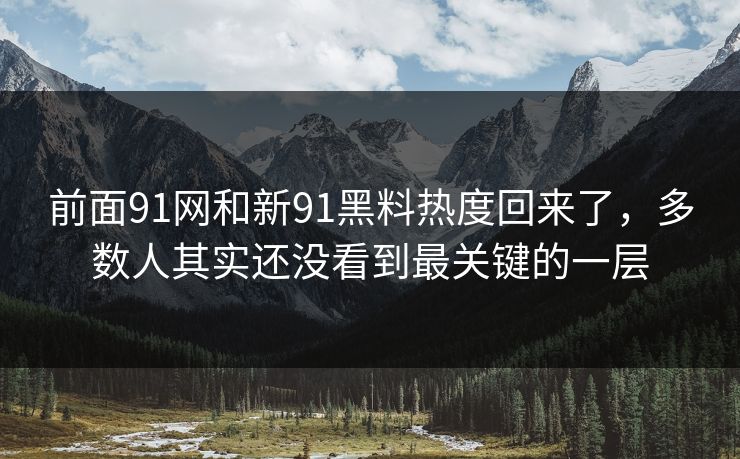 前面91网和新91黑料热度回来了，多数人其实还没看到最关键的一层